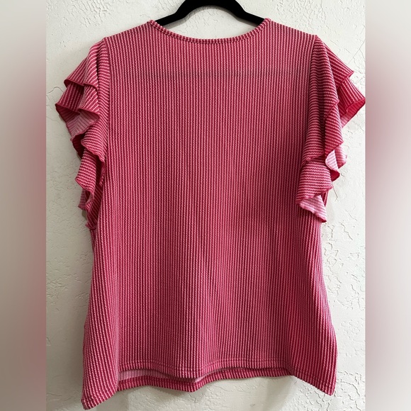 BiBi Urban Rib Fuchsia Ruffle Sleeve Blouse - Picture 2 of 6
